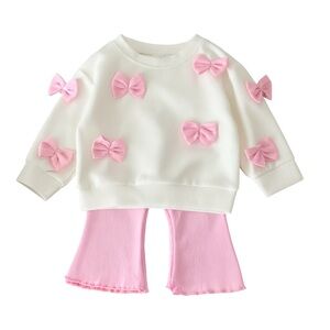 White and Pink Bow Sweater Set Flare Bottoms 6-9 Months Love Shack Fancy Vibes